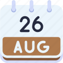 calendar, august, twenty, six, date, monthly, time, month, schedule