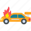 accident, car, in, fire, burning, danger, extinguisher, flame, icon 