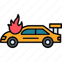 accident, car, in, fire, burning, danger, extinguisher, flame, icon