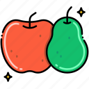 pear, an apple, fruit