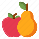 pear, an apple, fruit