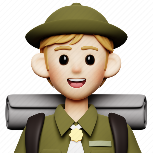 Scout, boy, camping, travel, man, person, avatar 3D illustration - Download on Iconfinder