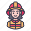 avatar, character, job, professions, person, female, firefighter, fire, rescue 