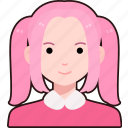 avatar, user, woman, girl, person, people, pink, double, ponytail
