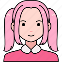 avatar, user, woman, girl, person, people, pink, double, ponytail