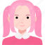 avatar, user, woman, girl, person, people, pink, double, ponytail 