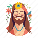 hippie, man, lifestyle, flowers, male, happy, glasses
