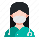 doctor, avatar, woman, female, face, mask, healthcare