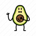 avocado, character, food, green, half, vegetable