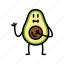 avocado, character, food, green, half, vegetable 