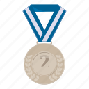 achievement, cartoon, first, medal, silver, victory, winner
