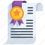 award, degree, certificate, patent, diploma 