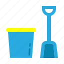 bucket, gardening, shovel, spade 