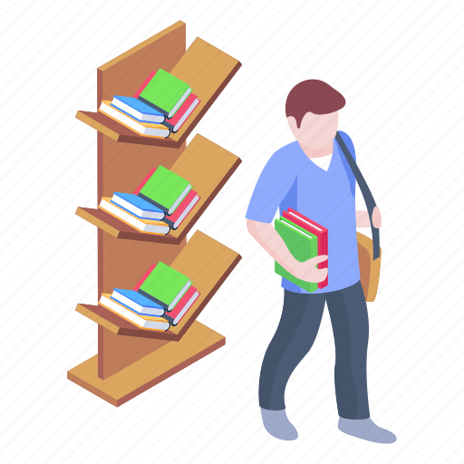 Books rack, library, bookshelf, book stand, books illustration - Download on Iconfinder