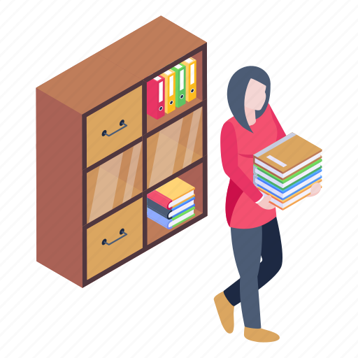 Library, books, librarian, books cabinets, bookkeeper illustration - Download on Iconfinder