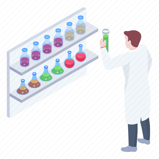 Laboratory vessels, chemicals, lab assistant, chemist, chemistry lab illustration - Download on Iconfinder