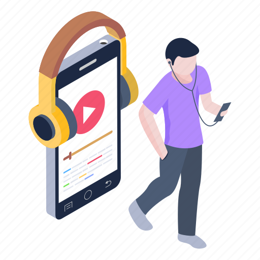 Audio course, audio lecture, audio lesson, online study, mobile phone illustration - Download on Iconfinder