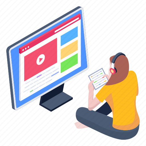 Video watching, video tutorial, video training, video lecture, virtual study illustration - Download on Iconfinder