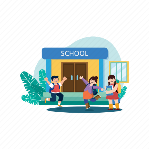 Kid, education, back, school, school bus, exam preparation, friends illustration - Download on Iconfinder