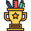 holder, pen, pencil, ruler, trophy