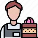 worker, man, cake, bakery, pastries, food