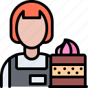 worker, woman, cake, bakery, pastries, food