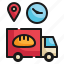 delivery, truck, gps, baked, location, transport, shipping, bakery icon 