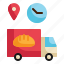 delivery, truck, gps, baked, shipping, location, bakery icon 