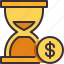 dollar, hourglass, money, payment, time 