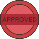 approved, stamp, confirm, permit, document