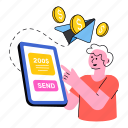 send, money, finance, communication, business 