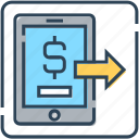 arrow, dollar, finance, mobile, money, online banking, share 