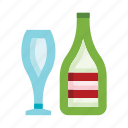 champagne, bottle, alcohol, wine glass
