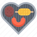 barbecue, burger, corn, grill, heart, love, sausage 