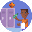 water bottle, sports, basketball, player, closet, ball