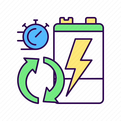 Battery life time, electronic waste, reused accumulators, processing speed icon - Download on Iconfinder