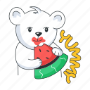 watermelon slice, eating watermelon, eating bear, summer bear, beach bear