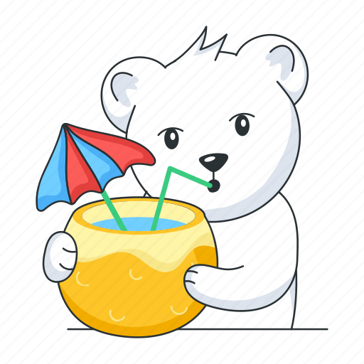 Coconut water, summer bear, coconut drink, bear drinking, beach bear icon - Download on Iconfinder