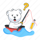 confused bear, fishing bear, message bottle, fishing activity, fishing rod
