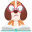 beagle, emoji, emoticon, learn, read, smiley, sticker 
