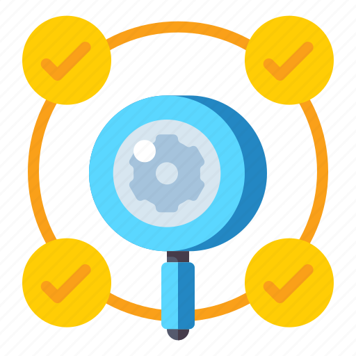 Check mark, gear, magnifying glass, test icon - Download on Iconfinder