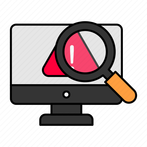 Debugging, magnifying glass, error, warning, database icon - Download on Iconfinder