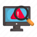 debugging, magnifying glass, error, warning, database
