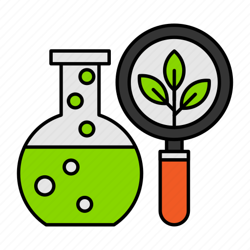 Plant, plant growth, analysis, flask, analytics, magnifying glass, nature icon - Download on Iconfinder
