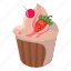 birthday, cake, cartoon, celebration, cupcake, strawberry, sweet 