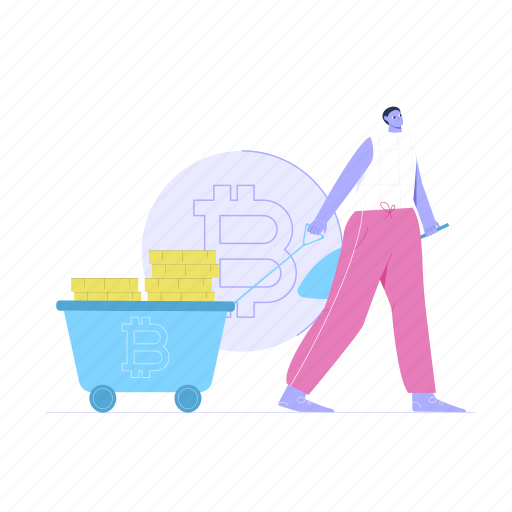 Bitcoin, cryptocurrency, wagon, coins illustration - Download on Iconfinder