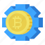 bitcoin, currency, gear, money 