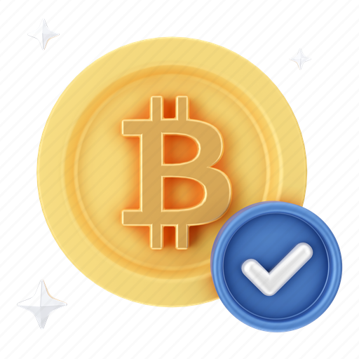 Finance, bitcoin, verified, blockchain, cash, approved, coin 3D illustration - Download on Iconfinder