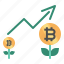 graph, bitcoin, cryptocurrency, growth, benefit 