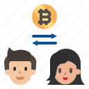 transfer, bitcoin, cryptocurrency, man, woman 